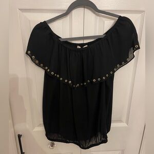 Michael Kors Black Off The Shoulder Blouse with Gold Grommets